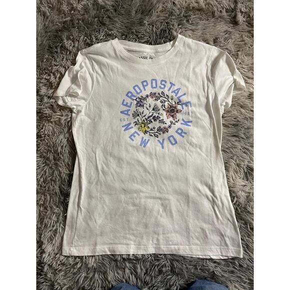 Aeropostale Tops - Aeropostale Womens XL White Floral Graphic Crewneck T-Shirt Est 1987 Casual